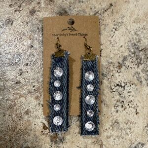 Denim Earrings with Rhinestone Accents